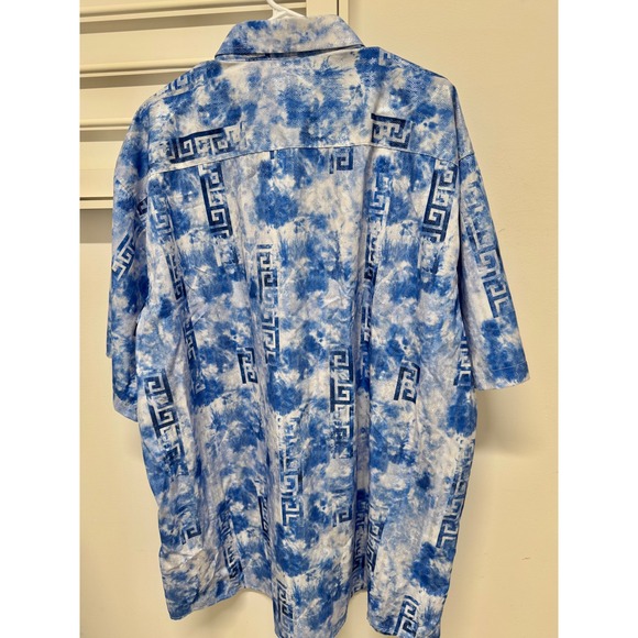 Suslo Couture Mens 4X Blue Tie Dye Silver Metallic Greek Key Slim Fit Shirt - Picture 3 of 8
